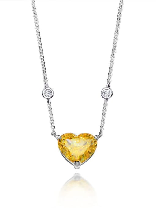 Yellow [P 0855] 925 Sterling Silver High Carbon Diamond Heart Luxury Necklace